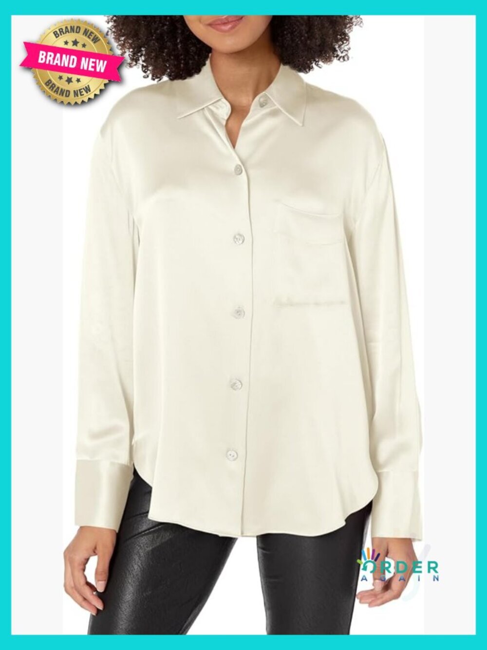 Satin Silk Button Down Blouse Relaxed Fit Classic Elegant Chic Minimal